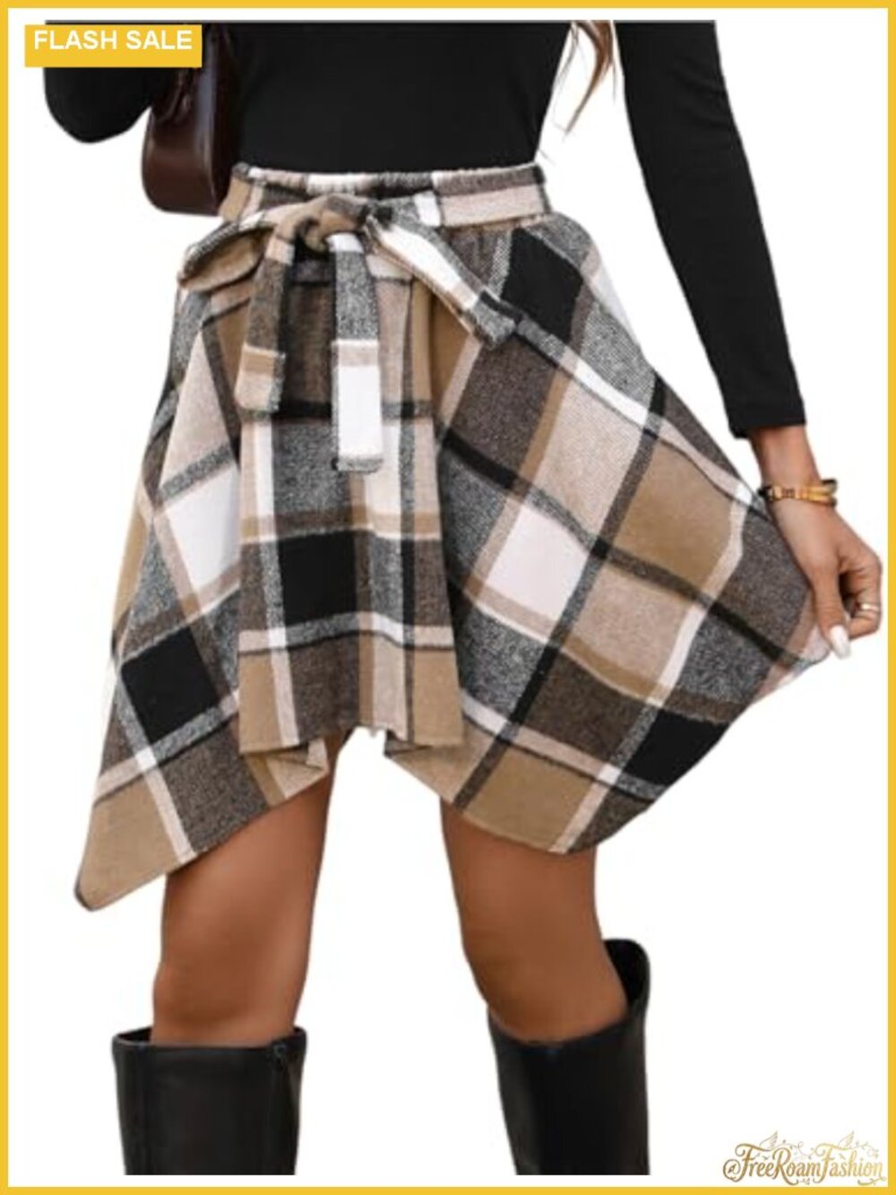 Women Plaid Mini Skirt High Waist A-Line Flared Skirt